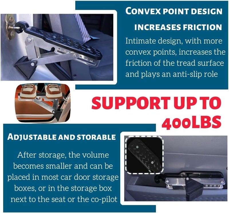 KimYaa Universal Car Door Step, Heavy Duty Aluminum Alloy Car Latch Step with 7-Step Adjustable Height, Foldable Portable Car Rooftop Step, Non-Slip Platform for Trucks, SUVs, Vans, and Cars, Black - Image 3